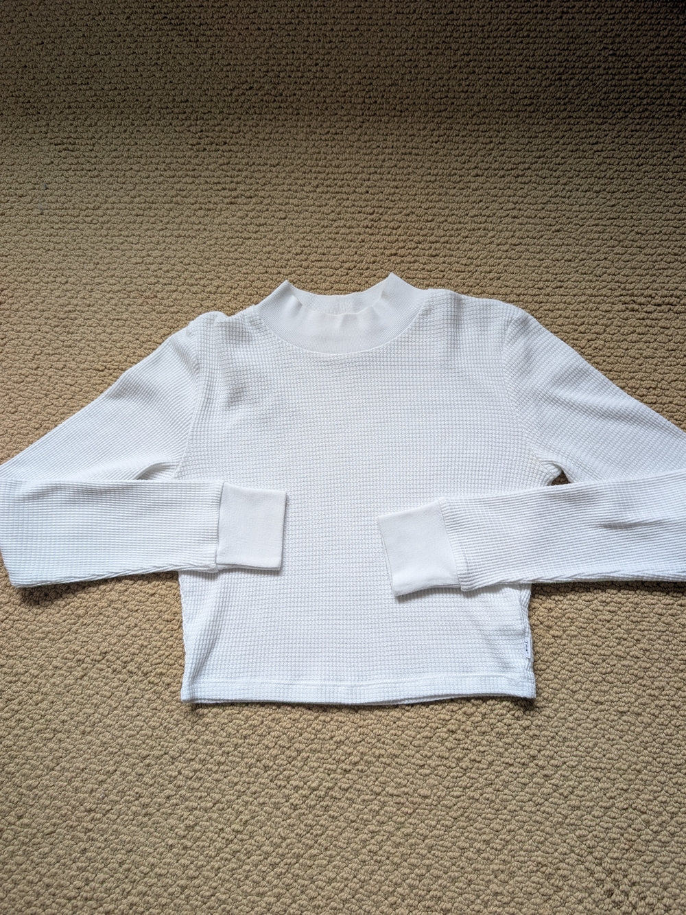 Tna Aritzia Women's White Solid Waffle Knit Mock Neck Long Sleeve Cropped Top S
